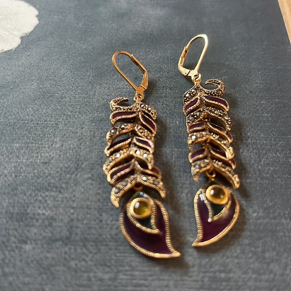 Peacock Deep Purple Earrings - Picture 3 of 5